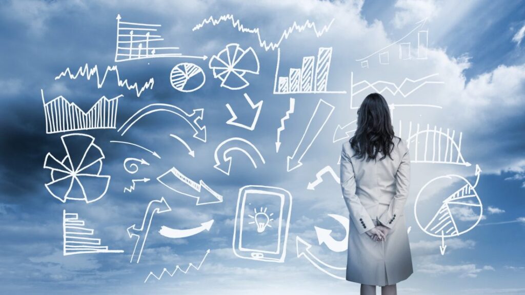 Representación mujer meditando sobre data