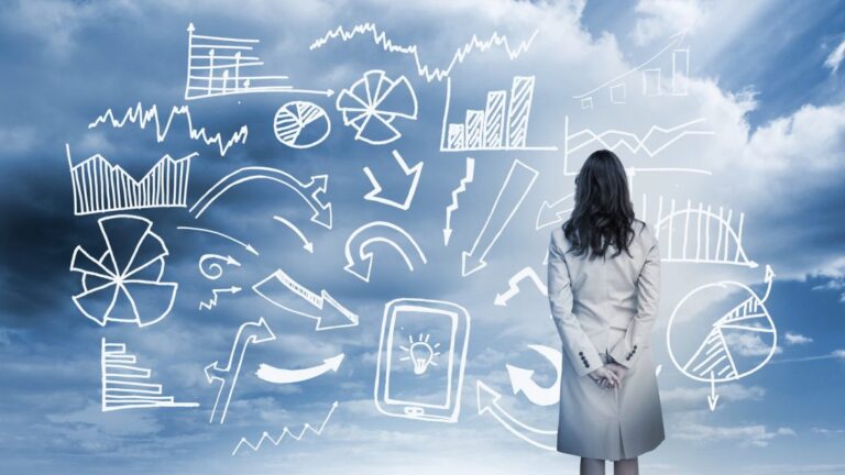 Representación mujer meditando sobre data