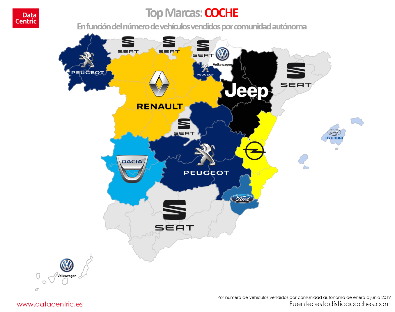 Harta e markave kryesore të makinave në Spanjë