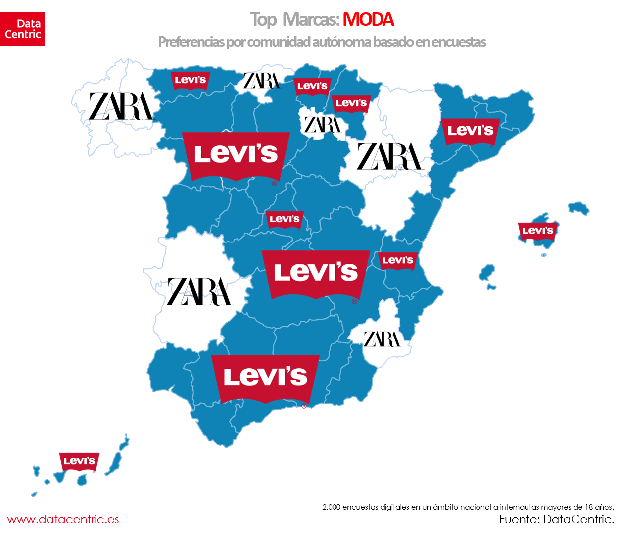 Mapa de top marcas de moda en España