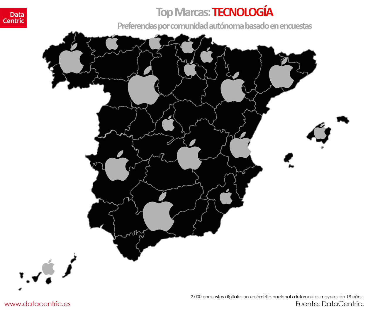Harta e markave kryesore të TEKNOLOGJIS në Spanjë
