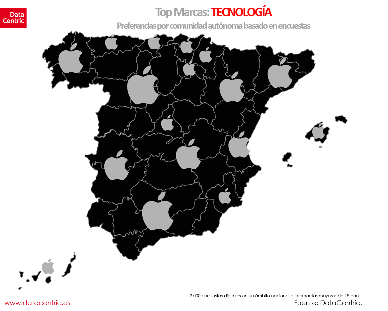 Carte des meilleures marques de TECHNOLOGIE en Espagne