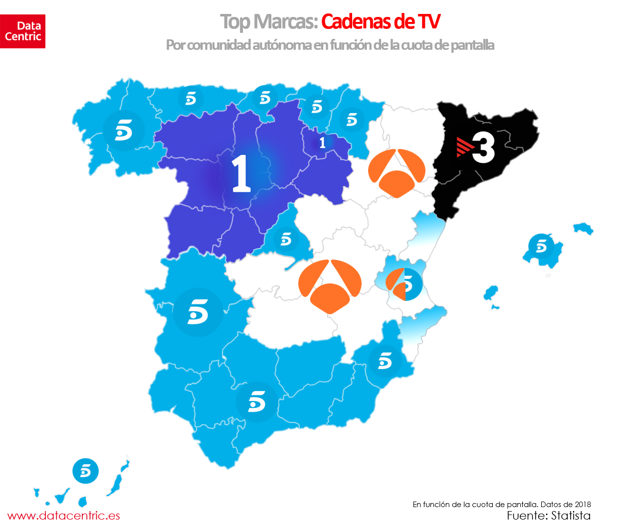 Mapa de top marcas de TV en España