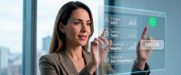 mujer profesional enviando un email para captación de leads