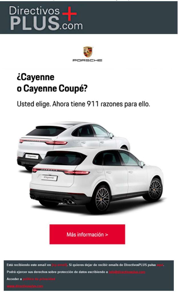 Campañas e-mail Porsche en Directivos Plus
