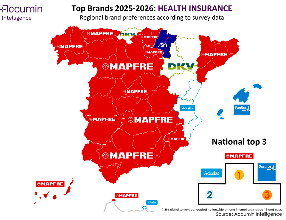 Map of Spain insurance brands in 2025-2026 by region